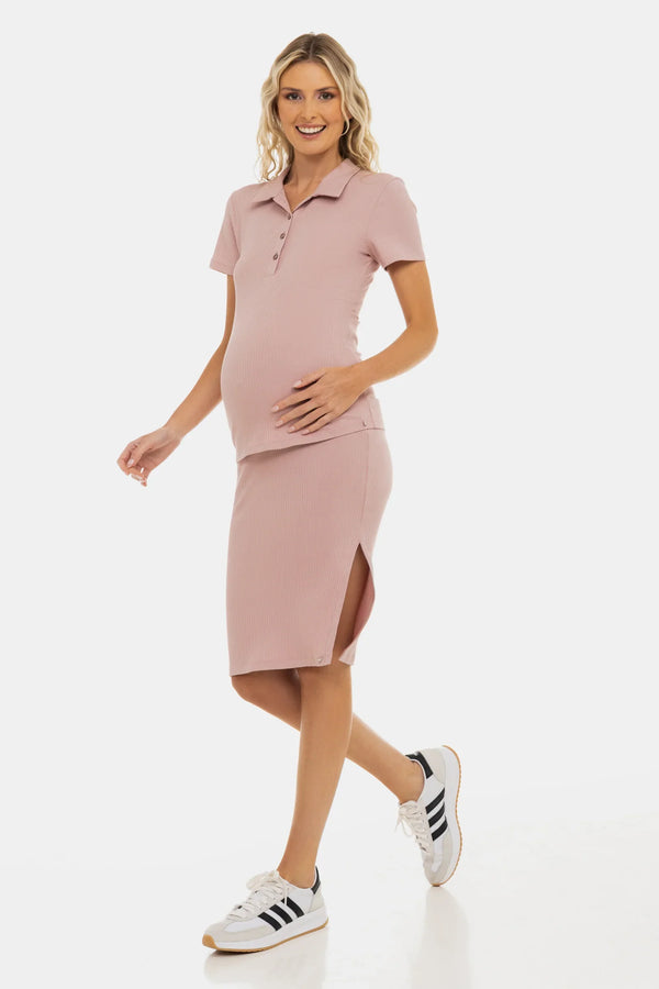 Umstandstop mit Kragen und Stillfunktion – Puderrosa