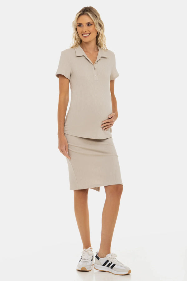 Umstandstop mit Kragen und Stillfunktion – Sand