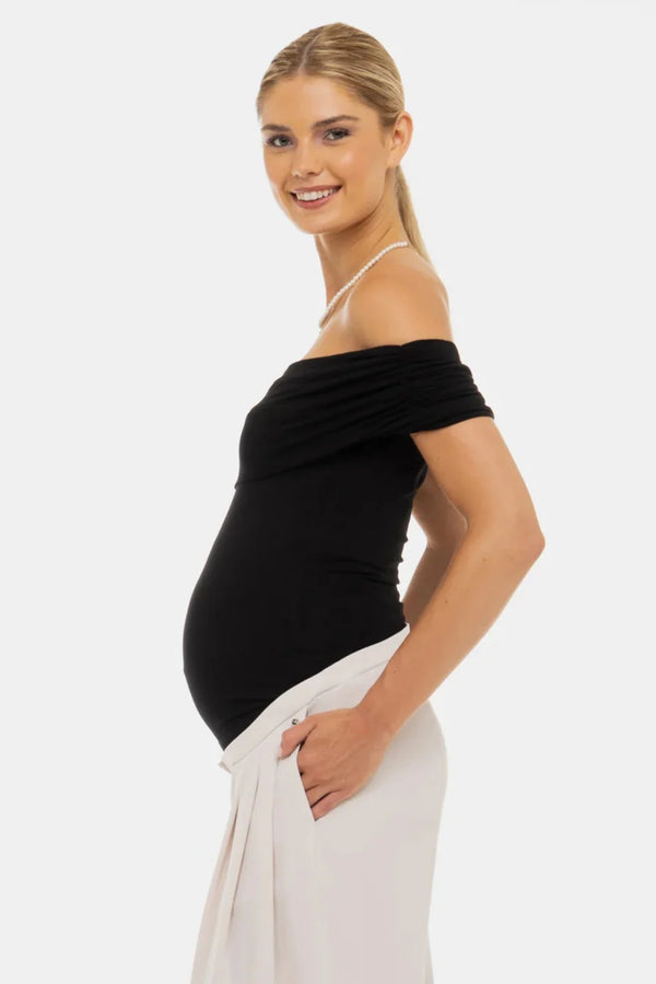 Elegante Umstandsbluse mit Off-Shoulder – Schwarz