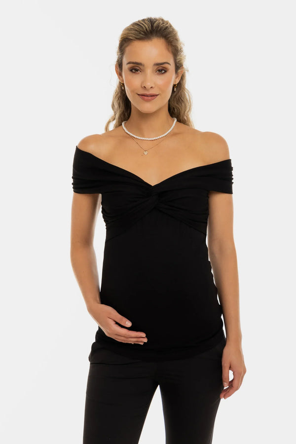 Elegante Umstandsbluse mit Knotendetail - Schwarz