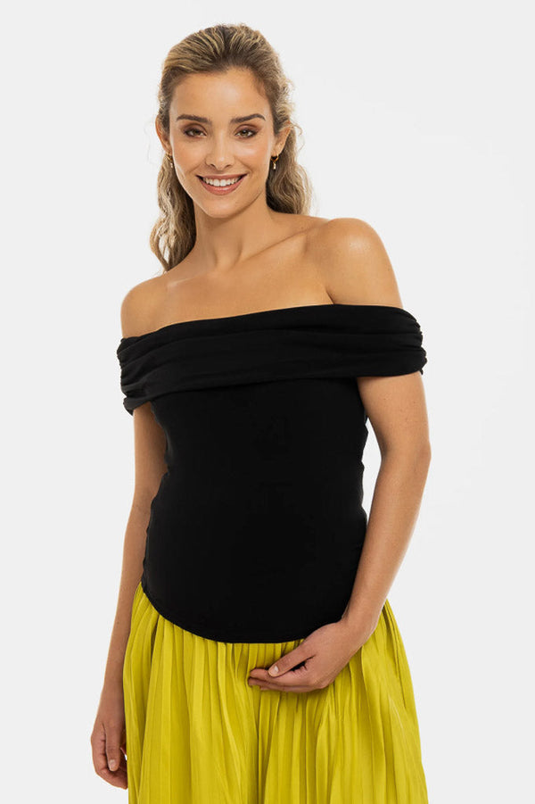Elegante Umstandsbluse mit Off-Shoulder – Schwarz