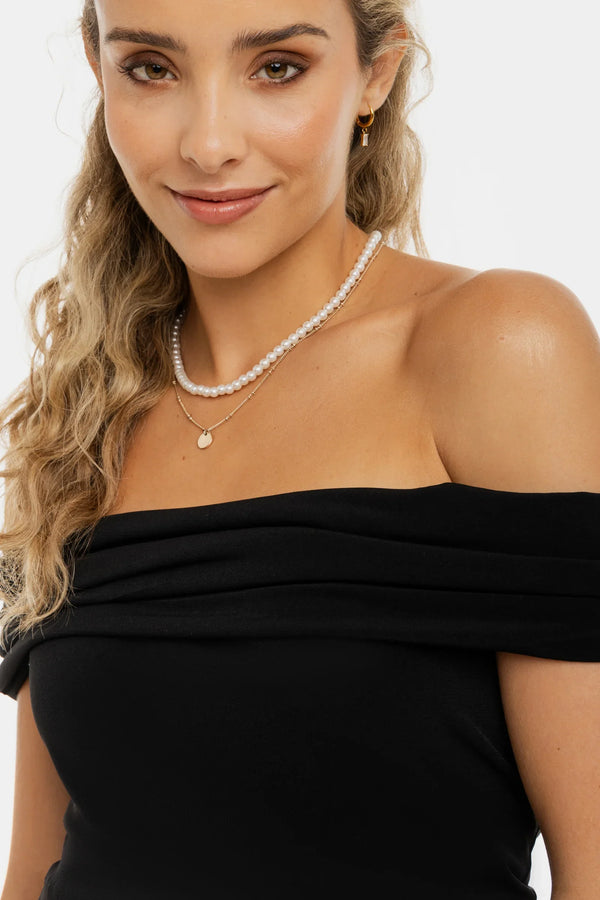 Elegante Umstandsbluse mit Off-Shoulder – Schwarz