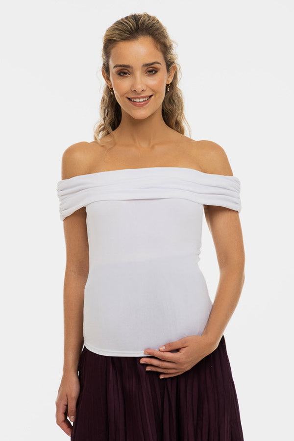 Elegante Umstandsbluse mit Off-Shoulder – Weiß