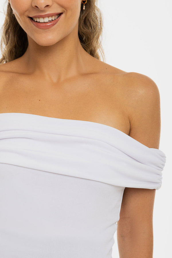 Elegante Umstandsbluse mit Off-Shoulder – Weiß