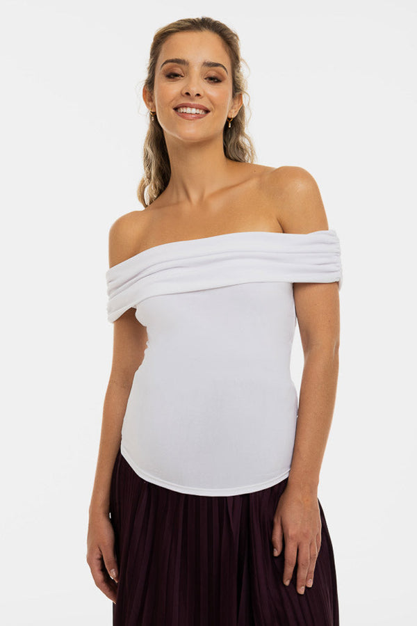 Elegante Umstandsbluse mit Off-Shoulder – Weiß