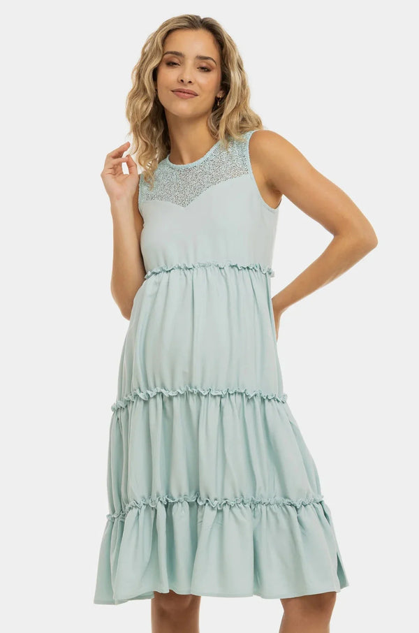 Luftiges Umstandskleid mit Spitzendetails - Hellblau