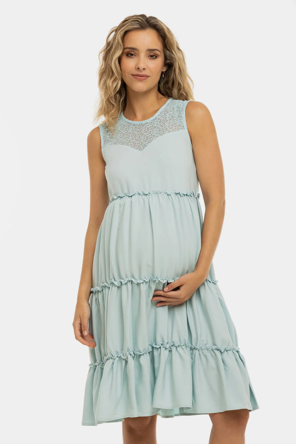 Luftiges Umstandskleid mit Spitzendetails - Hellblau