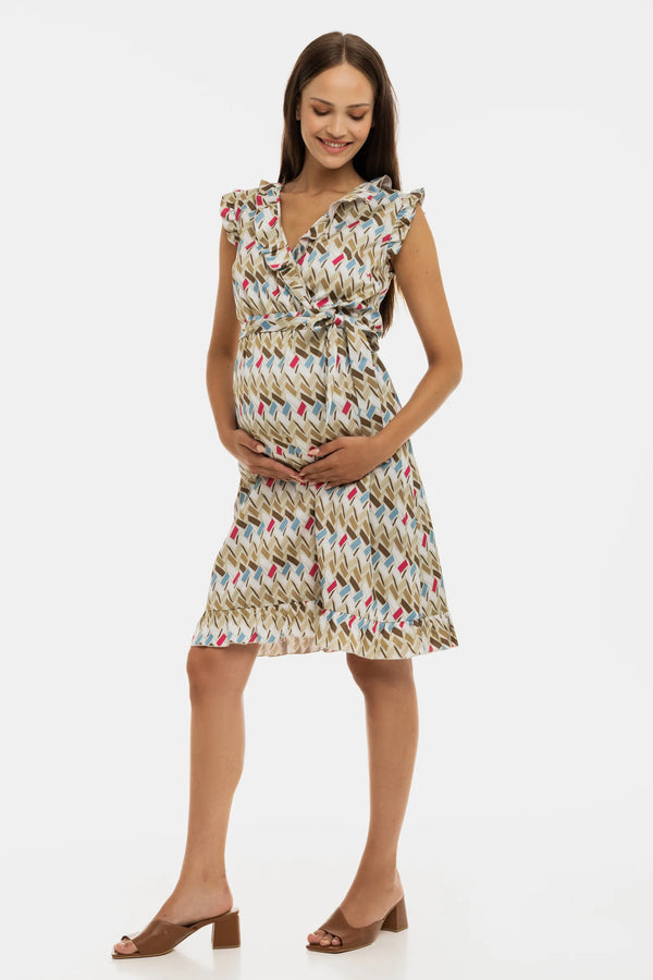 Satiniertes Umstands- & Stillkleid mit Volants