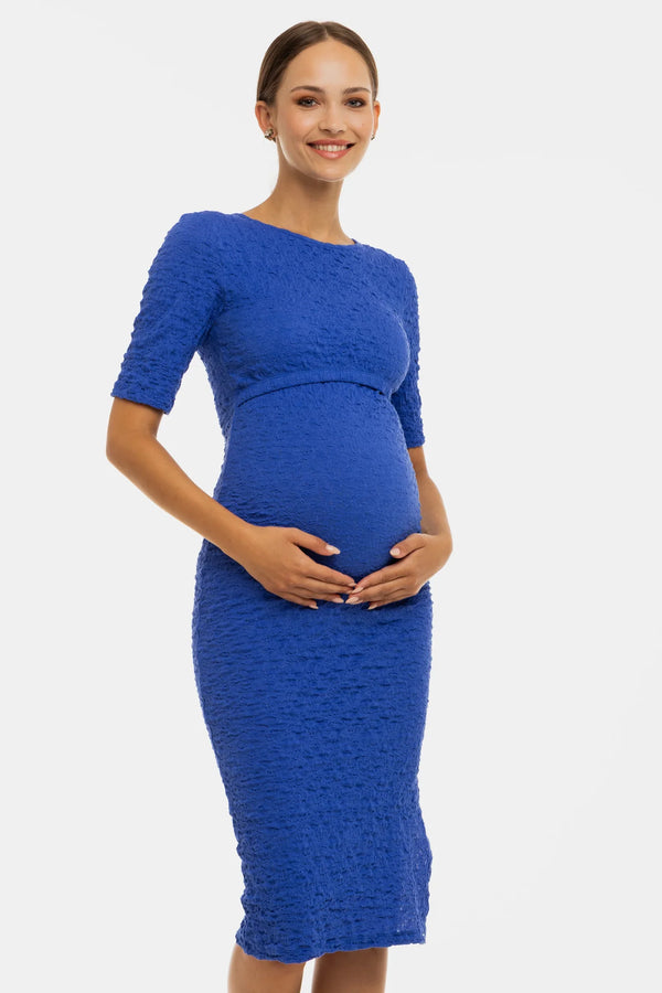 Tailliertes Umstands- und Stillkleid mit Crinkle-Effekt – Königsblau