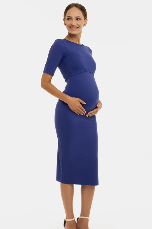 Figurbetontes langes Umstands- und Stillkleid – Blau