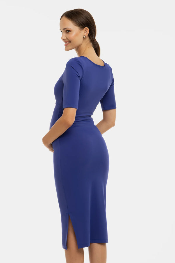Figurbetontes langes Umstands- und Stillkleid – Blau