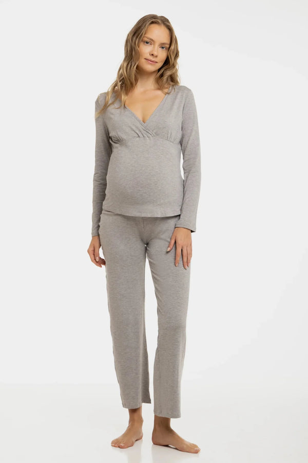 Hellgrauer Umstands- und Stillpyjama
