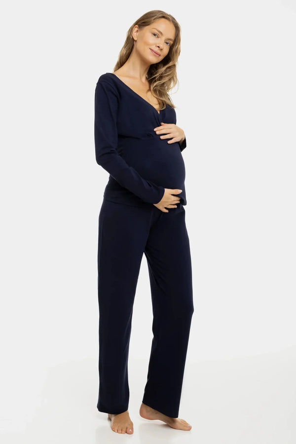 Umstands- und Stillpyjama-Set aus Baumwolle – Dunkelblau