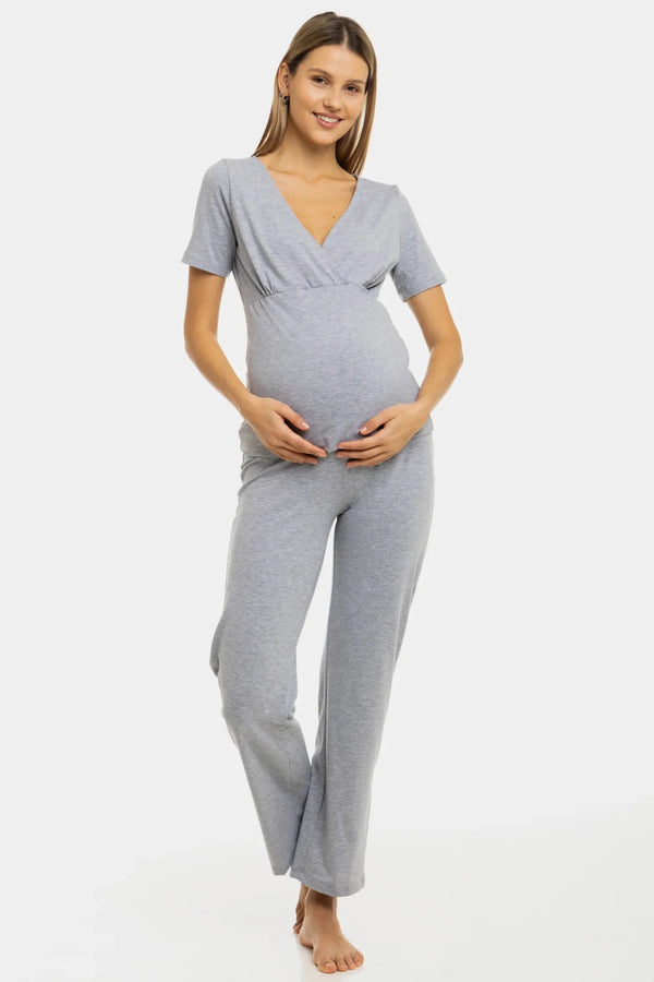 Grauer zweiteiliger Umstands- und Stillpyjama