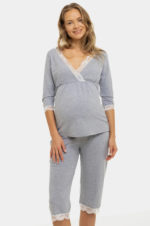 Umstands- und Still-Pyjama aus Baumwolle – Grau
