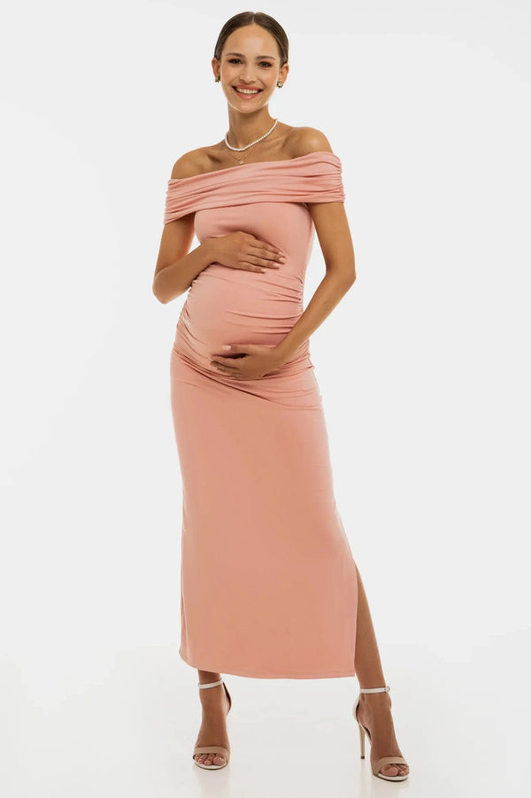 Festliches Umstandskleid mit Raffung – Altrosa