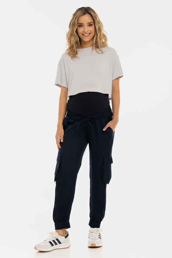Umstands-Satinhose im Cargo-Stil – Navy