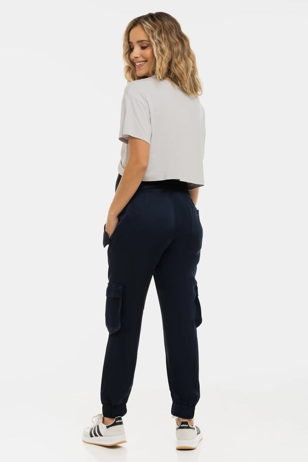 Umstands-Satinhose im Cargo-Stil – Navy
