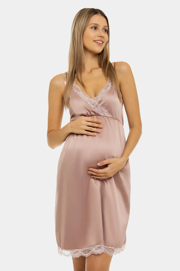Satiniertes Umstands- und Stillnachthemd – Puderrosa