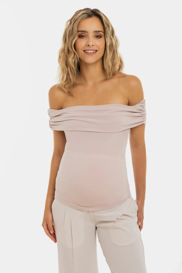 Elegante Umstandsbluse mit Off-Shoulder – Rosé