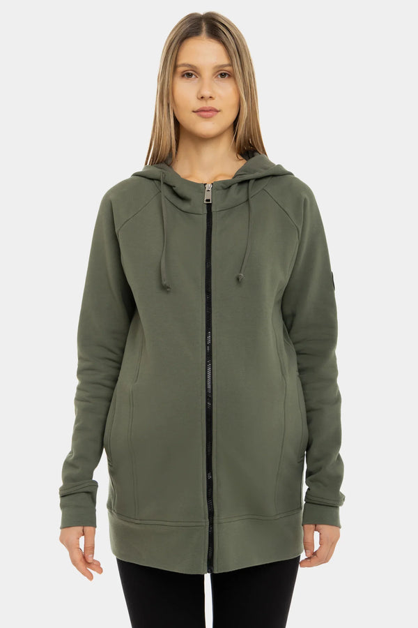 3-in-1 Umstands- und Tragehoodie – Khaki