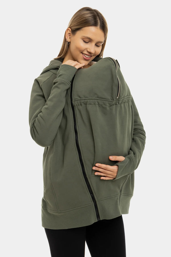 3-in-1 Umstands- und Tragehoodie – Khaki