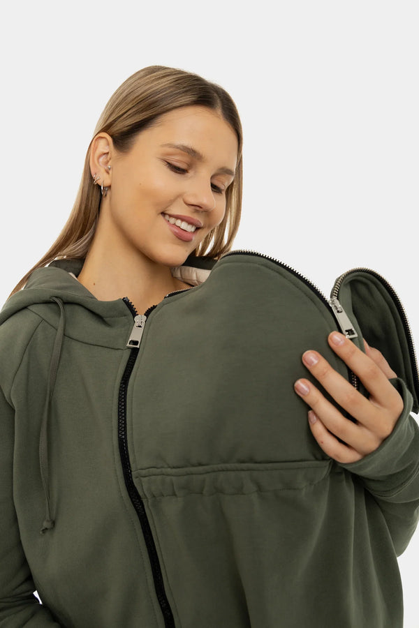 3-in-1 Umstands- und Tragehoodie – Khaki