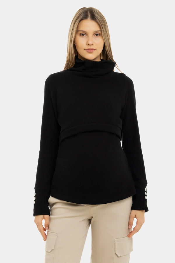 Schwarzer Umstands- & Stillpullover mit Rollkragen