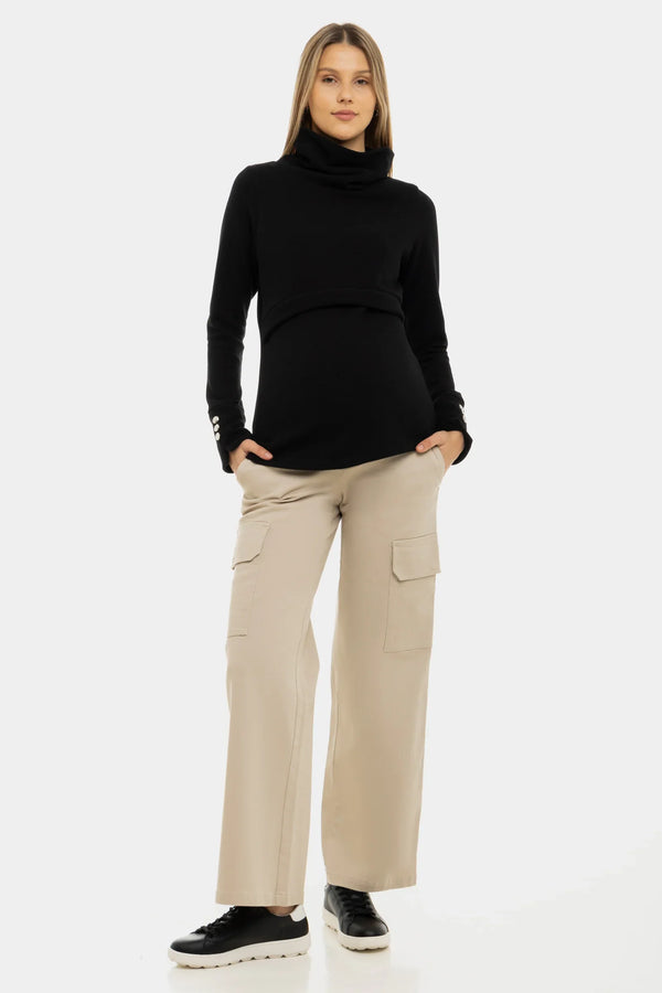 Weite Umstands-Cargohose aus Baumwolle – Sand