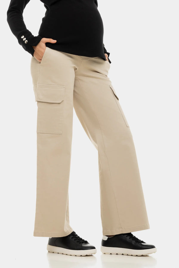 Weite Umstands-Cargohose aus Baumwolle – Sand