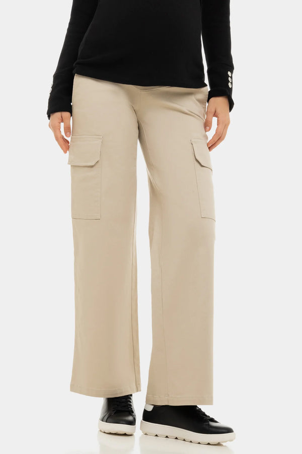 Weite Umstands-Cargohose aus Baumwolle – Sand
