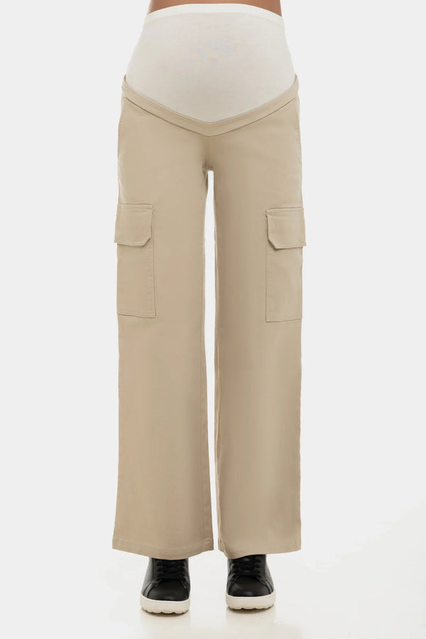 Weite Umstands-Cargohose aus Baumwolle – Sand