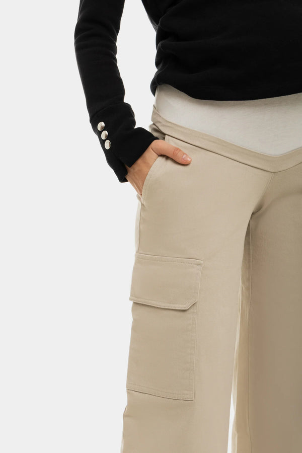 Weite Umstands-Cargohose aus Baumwolle – Sand