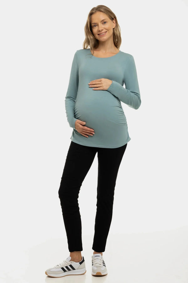 Umstandsbluse mit gerafften Seitennähten – aus Modal – Salbeigrün