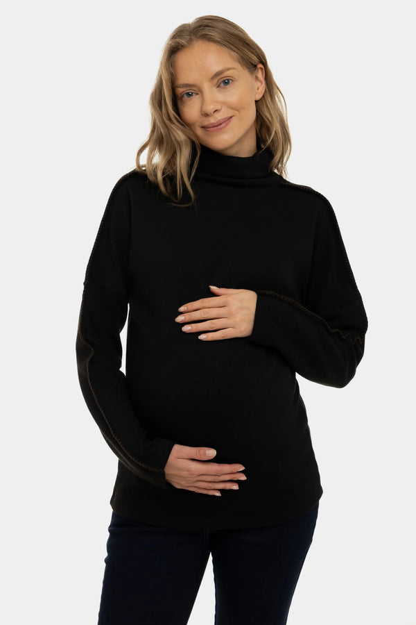 Umstands-Rollkragenpullover mit dekorativen Nähten – Schwarz
