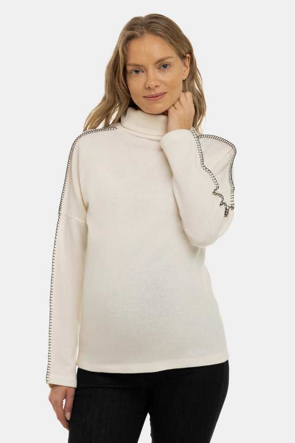 Umstands-Rollkragenpullover mit dekorativen Nähten – Ecru