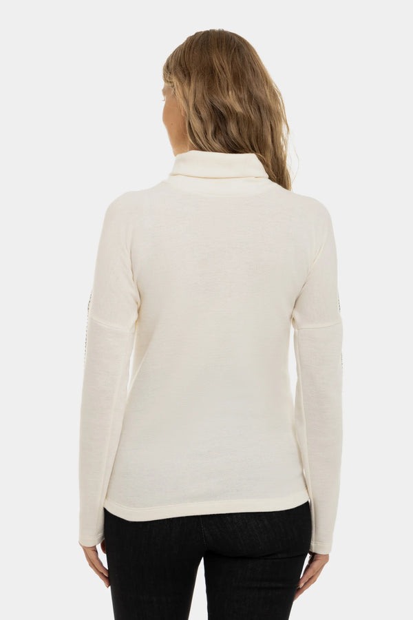 Umstands-Rollkragenpullover mit dekorativen Nähten – Ecru