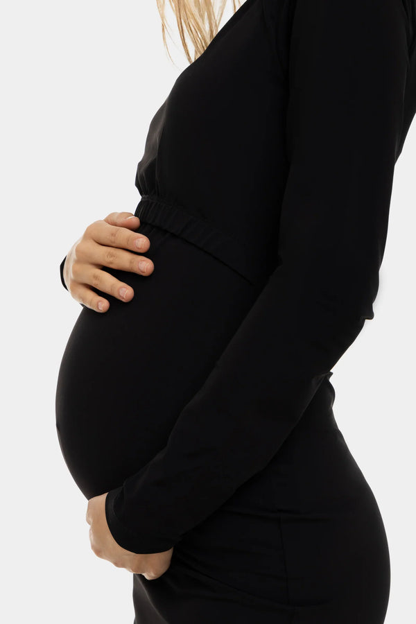 Langes figurbetontes Umstands- und Stillkleid – Schwarz