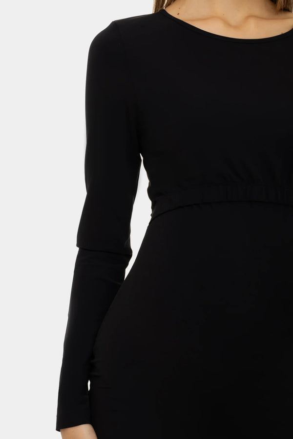 Langes figurbetontes Umstands- und Stillkleid – Schwarz