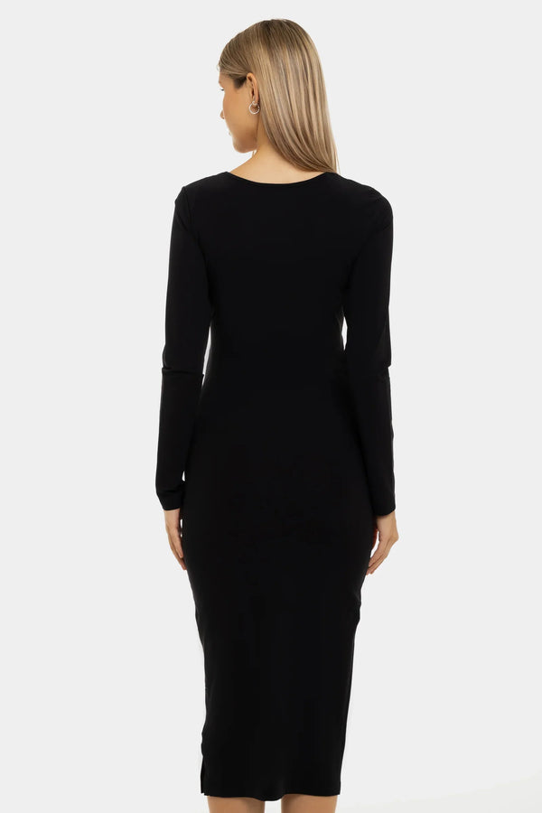 Langes figurbetontes Umstands- und Stillkleid – Schwarz