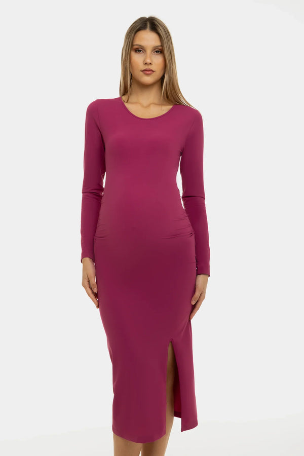 Langes Umstandskleid mit Schlitz – Himbeere