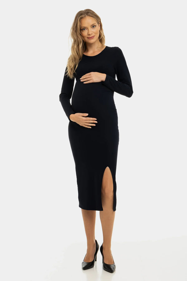 Langes Umstandskleid mit Schlitz – Dunkelblau