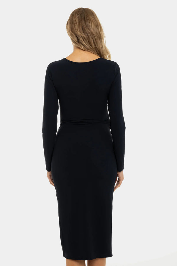 Langes Umstandskleid mit Schlitz – Dunkelblau