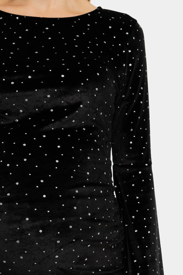 Glänzendes Umstandskleid aus Samt mit Raffung – Schwarz