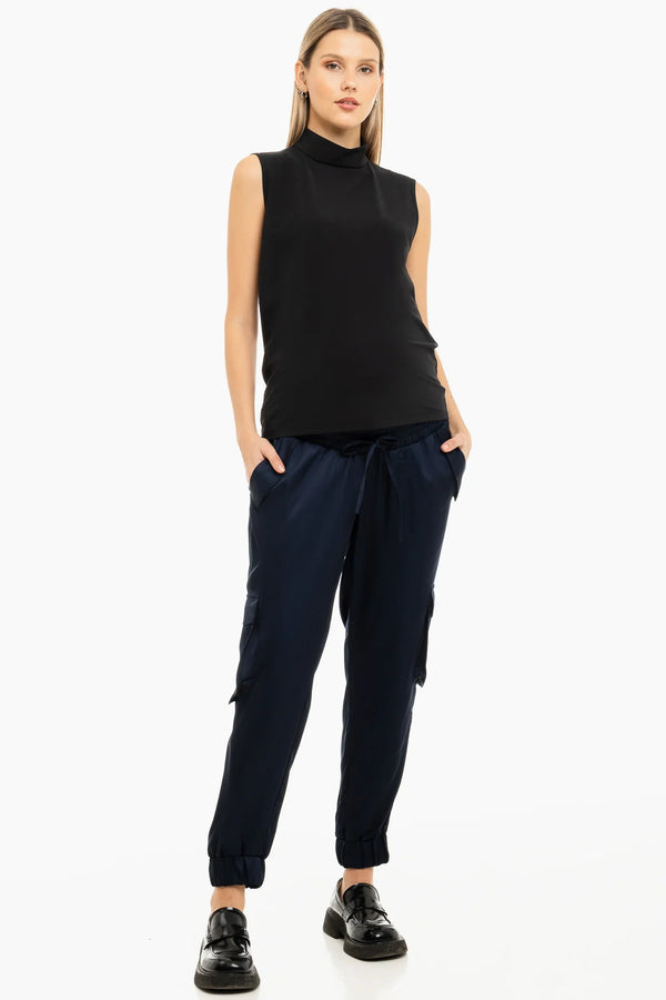 Umstands-Satinhose im Cargo-Stil – Navy