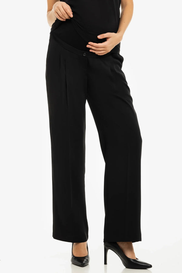 Weite Umstandshose aus Crêpe mit Falten – Schwarz