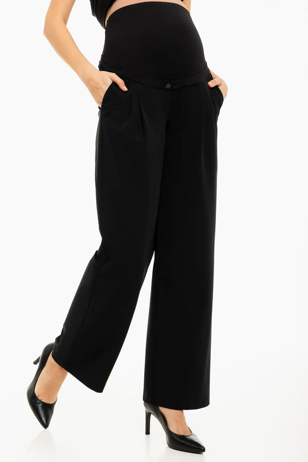 Travel-Umstandshose mit Falten – Schwarz