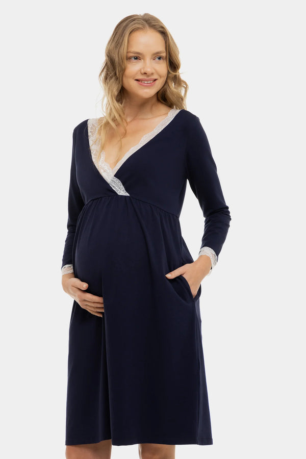 Umstands- und Stillnachthemd aus Baumwolle – Navy