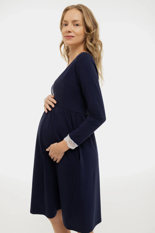 Umstands- und Stillnachthemd aus Baumwolle – Navy