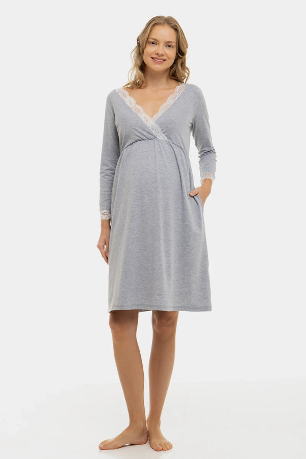 Umstands- und Stillnachthemd aus Baumwolle – Hellgrau